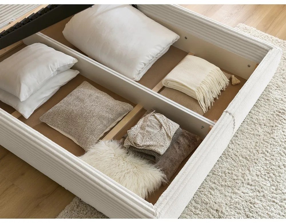 Letto matrimoniale imbottito color crema con contenitore con rete inclusa 160x200 cm Jade – Bobochic Paris