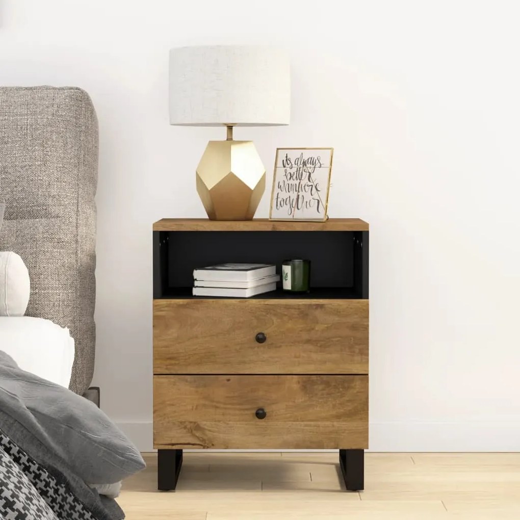 Comodino 50x33x62cm Legno Massello Di Mango E Legno Multistrato /