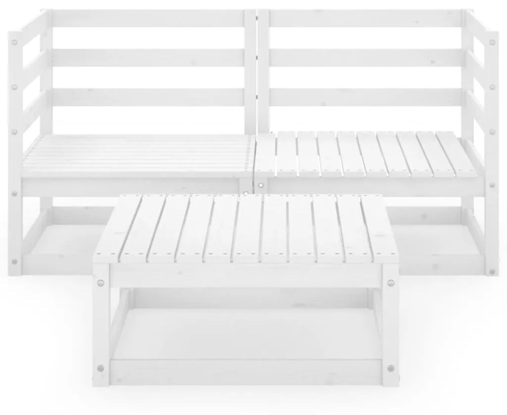 Set Divani da Giardino 3 pz Bianco in Legno Massello di Pino