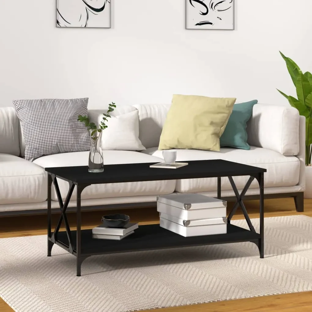Tavolino da salotto nero 100x50x45 cm legno multistrato e ferro