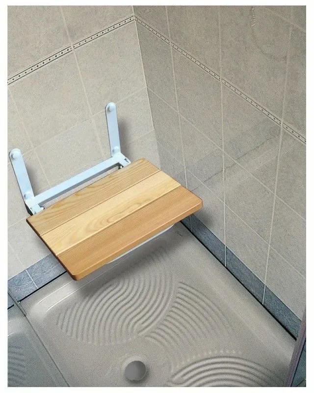 Sedile doccia a muro con seduta pieghevole 35x32 in legno di larice