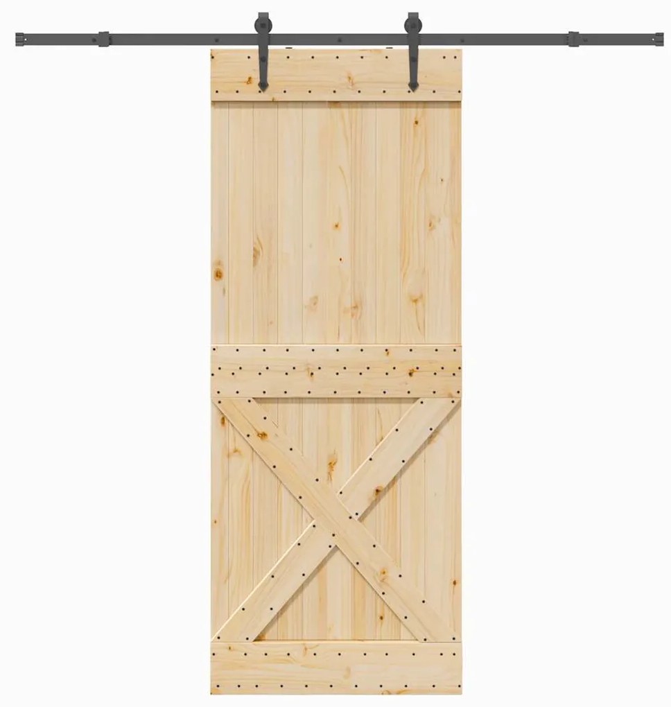 Porta Scorrevole Con Set Hardware 90x210 Cm Legno Massello Pino /
