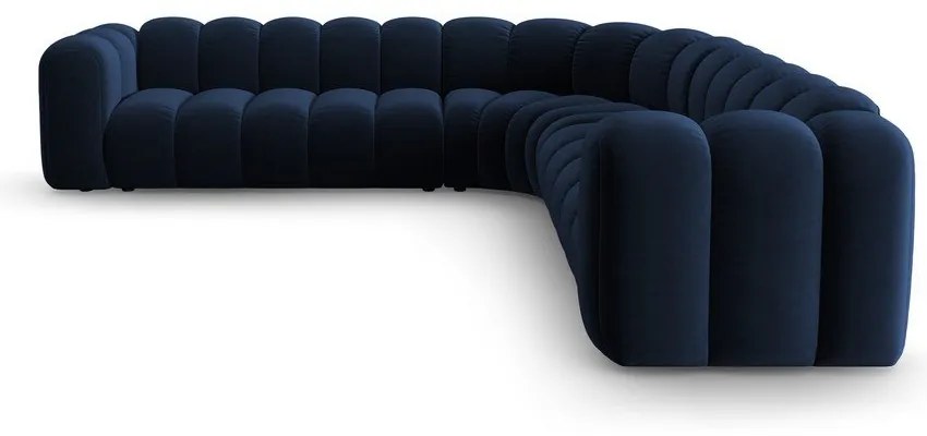 Divano angolare componibile blu con rivestimento in velluto Lupine – Micadoni