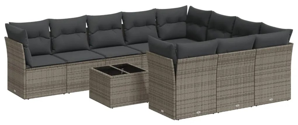 Set divani da giardino 11 pz con cuscini in polyrattan grigio