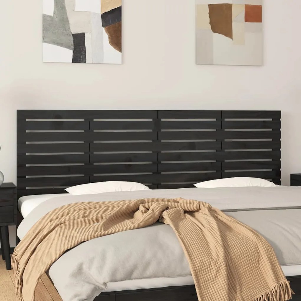 Testiera Da Parete Nera 186x3x63 Cm İn Legno Massello Di Pino /