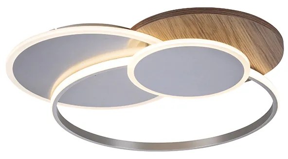 Lampada da soffitto rotonda in legno incl. LED 3 luci con telecomando - Ajdin