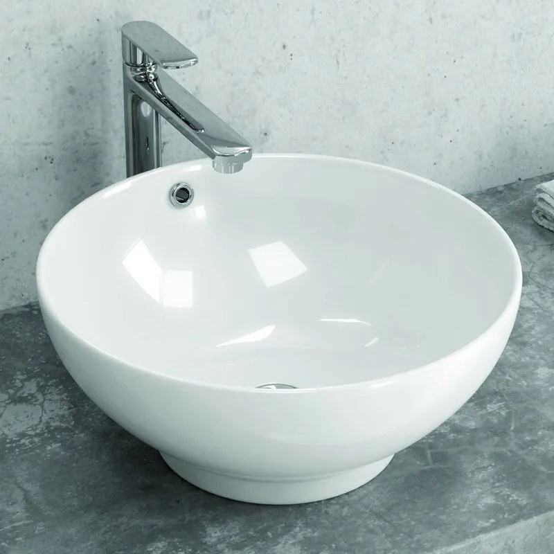 Lavabo da appoggio rotondo 40cm in ceramica bianca |Litos-340 - KAMALU