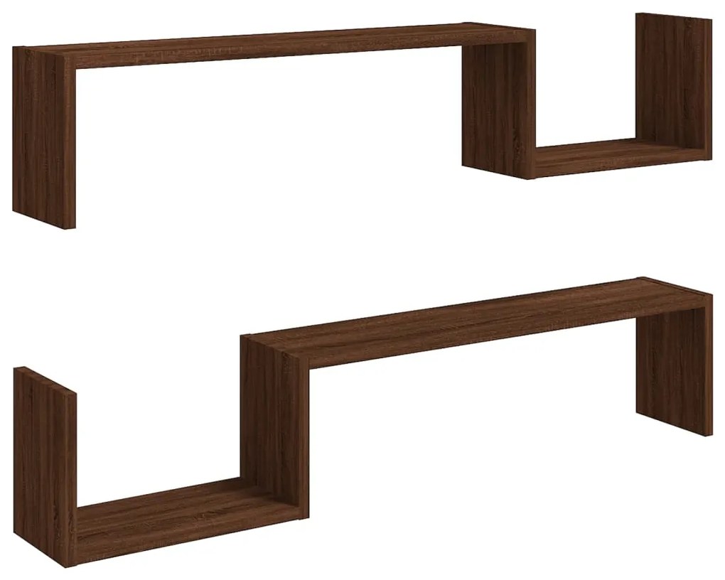 Mensole a muro 2 pz rovere marrone 100x15x20 cm in multistrato