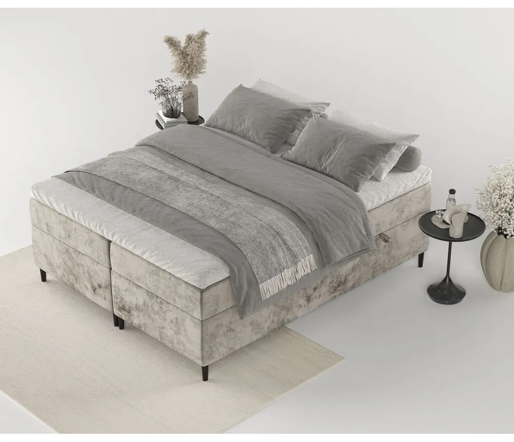 Letto boxspring marrone chiaro con contenitore 200x200 cm Araya - Maison de Rêve