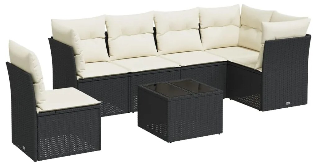 Set divani da giardino con cuscini 7pz nero polyrattan