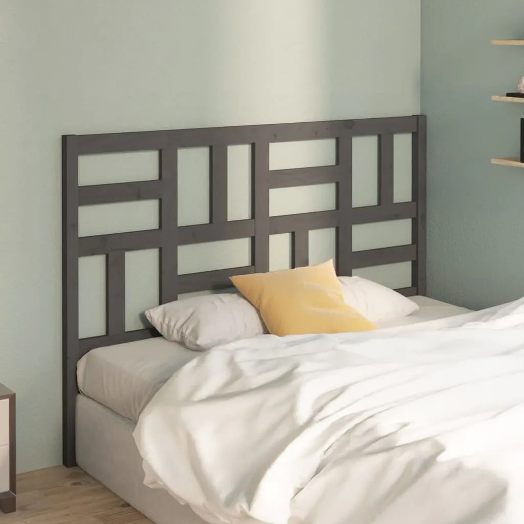 Testiera Per Letto Grigia 126x4x104cm İn Legno Massello Di Pino /
