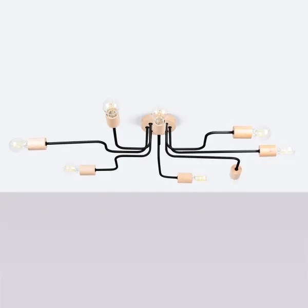 Sollux SL.1671 - Lampadario a plafone TIMBO 8xE27/15W/230V nero/beige/faggio