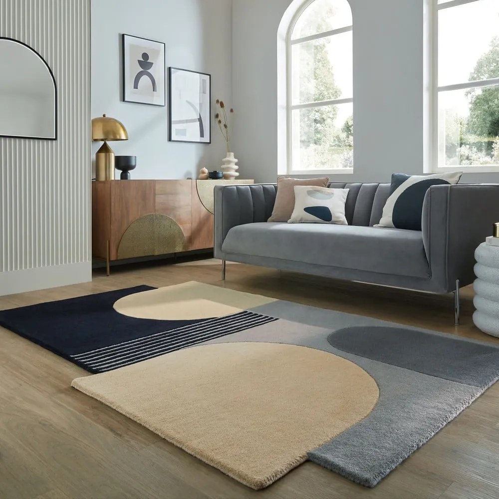 Tappeto nero e grigio in lana tessuto a mano 200x290 cm Lozenge Monochrome – Flair Rugs