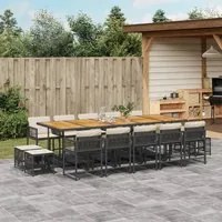 Set da Pranzo da Giardino 15 pz con Cuscini Nero in Polyrattan 3211539