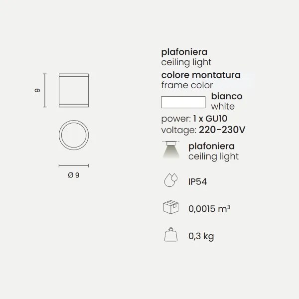 Plafoniera per esterni JUBO in alluminio Bianco con diffusore in vetro D9 cm