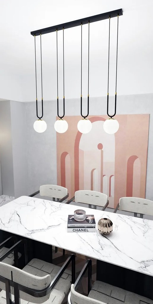 Lampadario a Sospensione in Acciaio e Vetro GLAM 4 Nero 4xE14