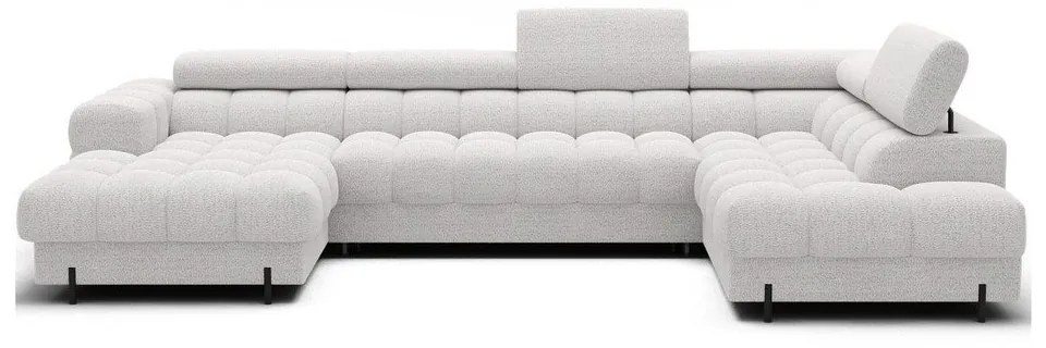 Divano angolare color crema allungabile (con penisola a destra/a U) con rivestimento in bouclé Feraria – ELTAP