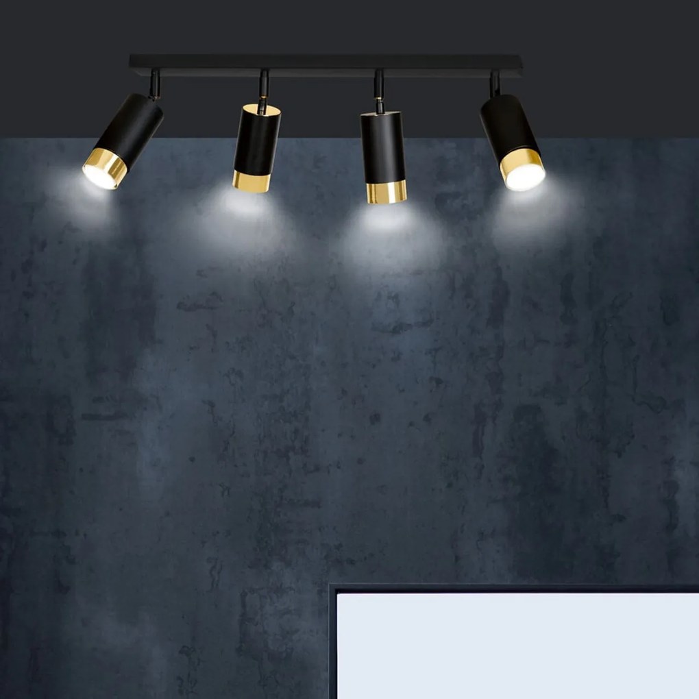 Lampada da Soffitto in Acciaio HIRO 4 Nero Cromo/Oro 4xGU10