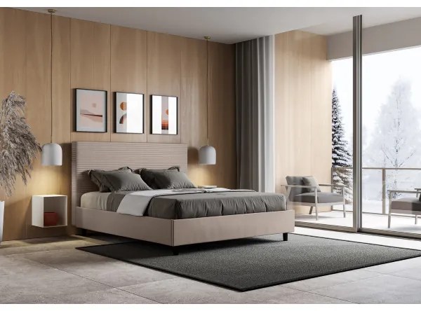 Letto matrimoniale con rete imbottito 160x210 similpelle tortora Focus
