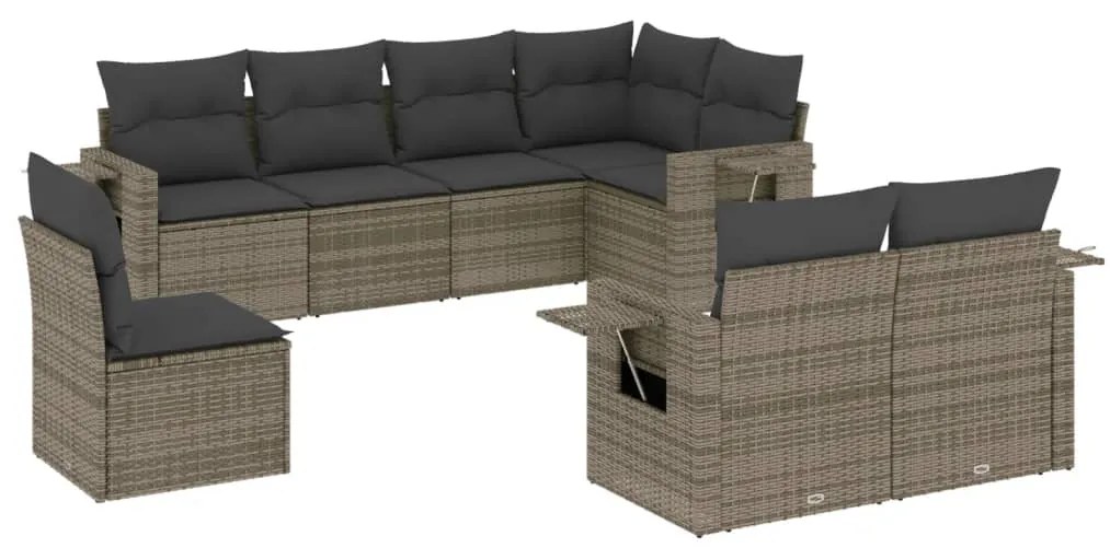 Set divano da giardino 8 pz con cuscini grigio in polyrattan