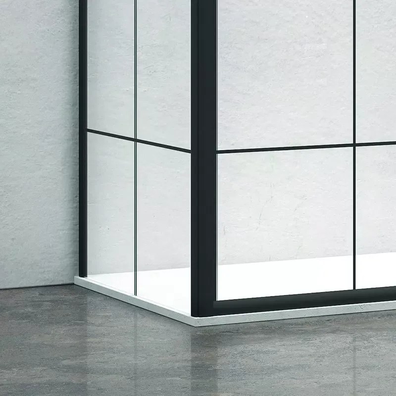 Box doccia nero 100x70 scorrevole e laterale fisso vetro a quadrati neri NICO-D3000S - KAMALU
