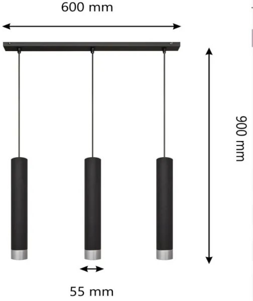 Lampadario LED a cavo TUBA 3xGU10/4,8W/230V nero/cromo lucido