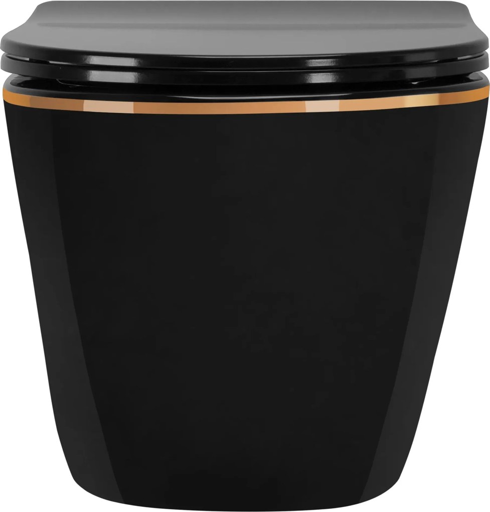 Vaso WC sospeso Rea CARLO Mini Rimless Duroplast Flat Black Gold Edge