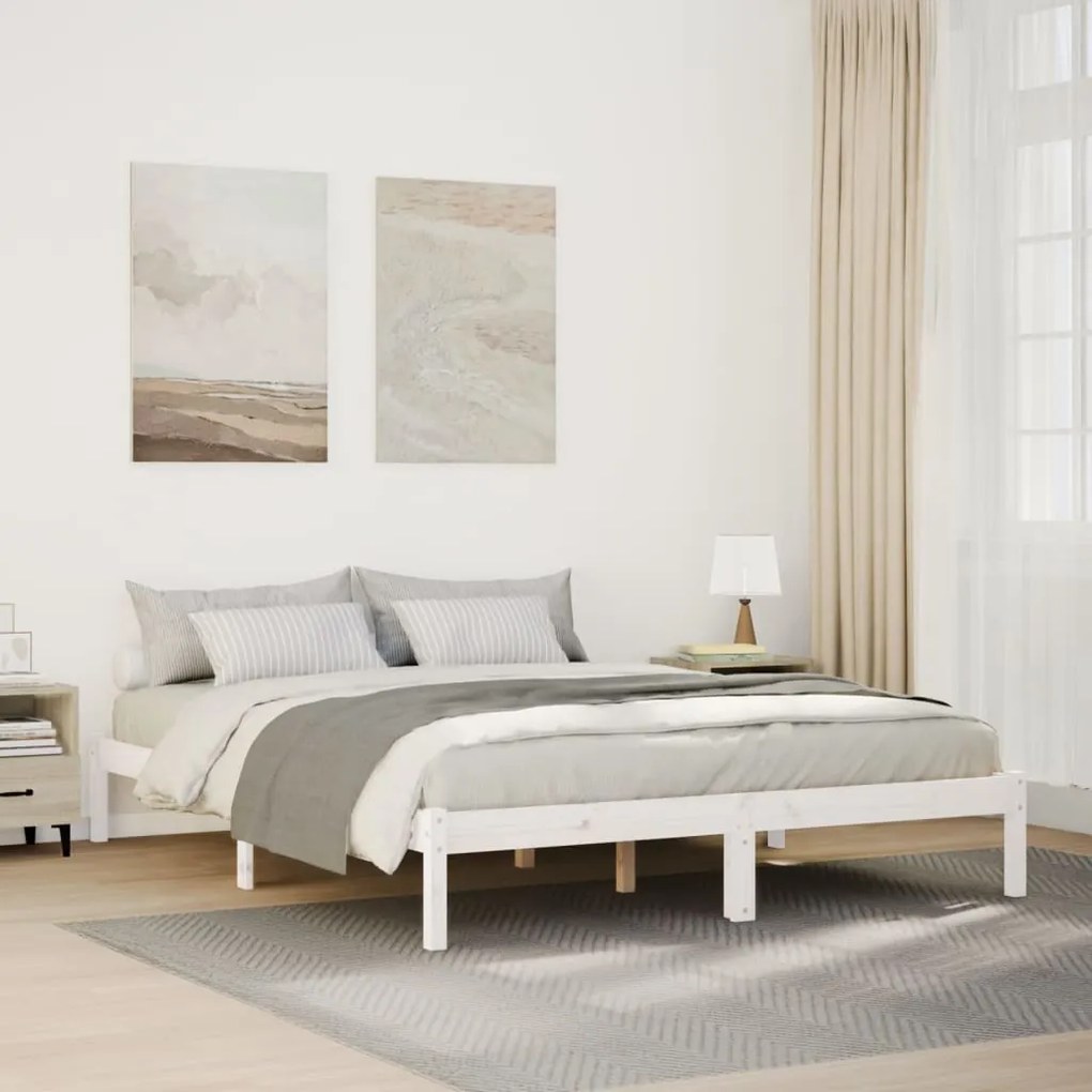 Letto Extra Lungo Senza Materasso 160x220 Cm İn Legno Di Pino /