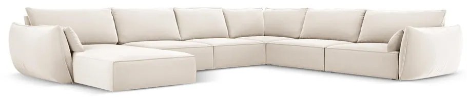 Divano angolare beige (con penisola a destra/a U) con rivestimento in velluto Vanda – Mazzini Sofas