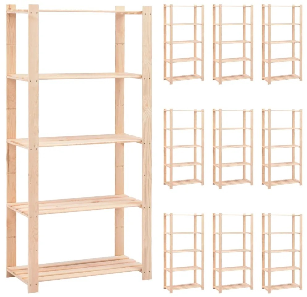 Scaffali A 5 Livelli 10 Pz 80x38x170 Cm İn Massello Pino 250kg /
