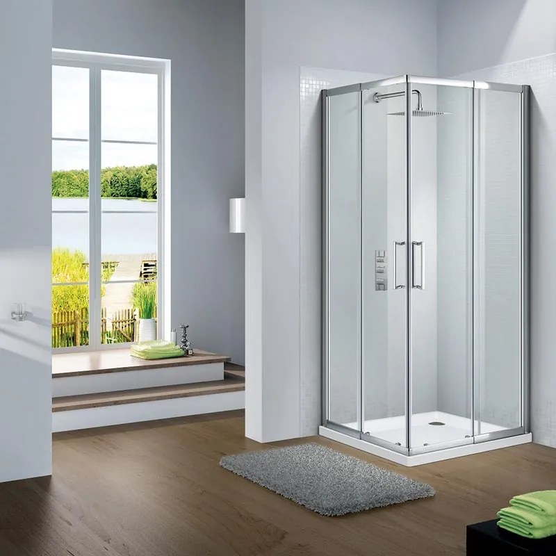 Box doccia angolare con porta scorrevole, vetro 6 mm, L 74-80 cm x L 80 cm, H 195 cm, cromo Slimline