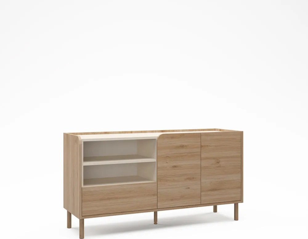 Cassettiera di colore naturale con effetto rovere 141x75,5x44 cm Monza – Marckeric