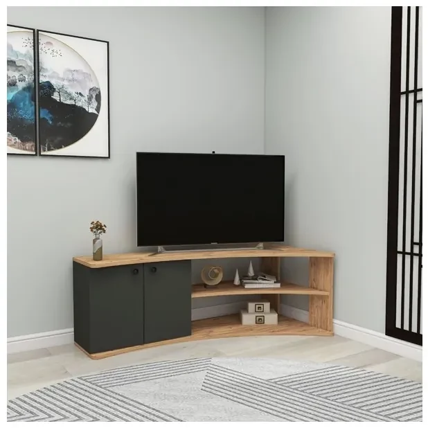 Mobile TV Ad Angolo Design Curvo Con 2 Ante Doris Rovere E Antracite