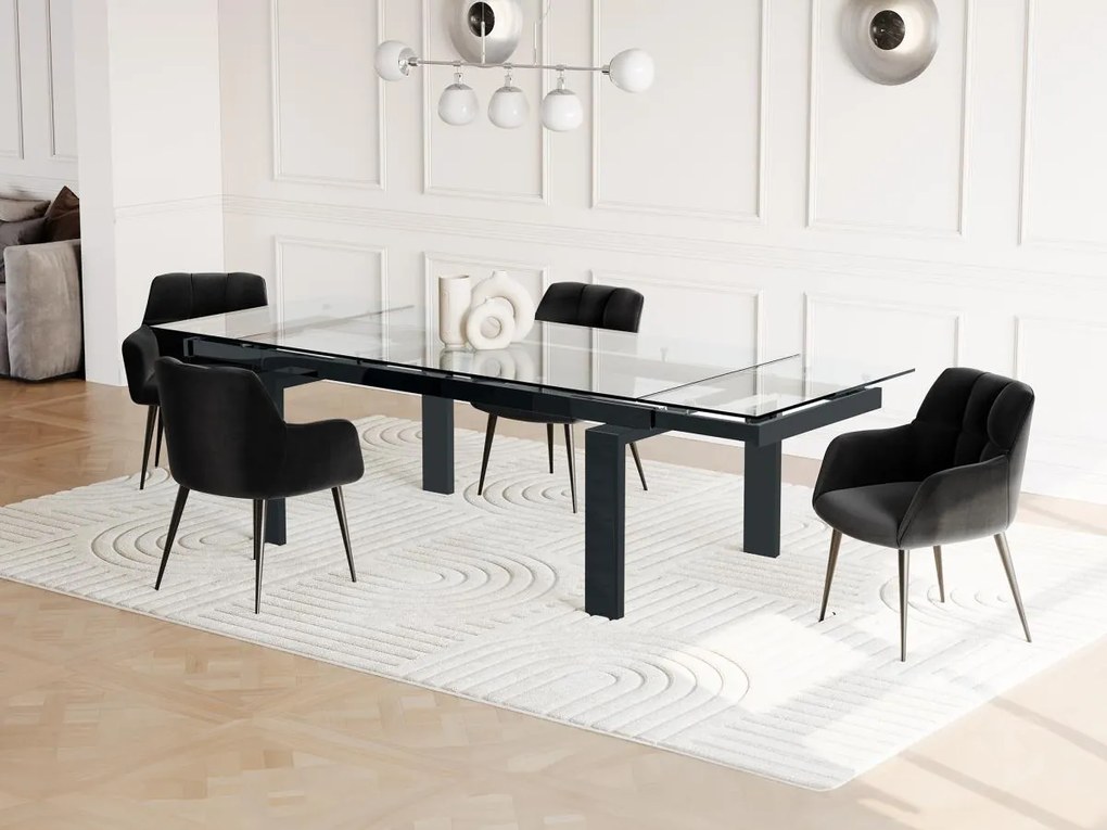 Tavolo da pranzo allungabile da 8 a 10 coperti in Vetro temperato e metallo Nero - LUBANA