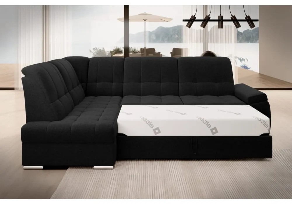 Divano angolare nero allungabile/con contenitore (con penisola a sinistra/a L) Sado – ELTAP