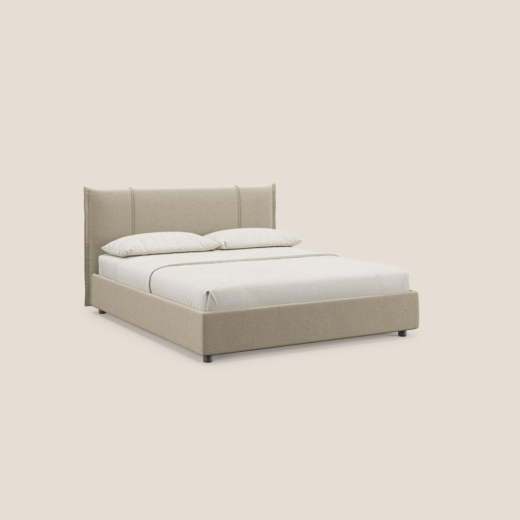 Alicia letto imbottito con vano contenitore in tessuto impermeabile T14 beige