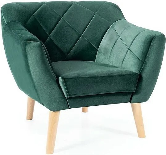 Poltrona Karo 1 Velvet in velluto verde con gambe in legno naturale – 78x75x76 cm