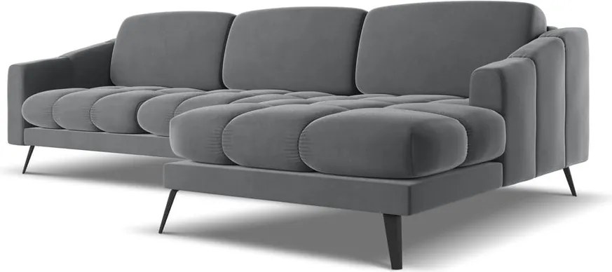 Divano angolare grigio (con penisola a destra) con rivestimento in velluto Nalu – Makamii