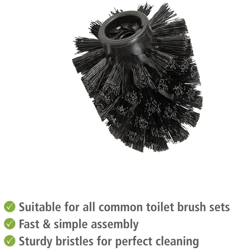 Teste per scopini da bagno in set nere in plastica con spazzola di ricambio 10 pz Ø8cm – Wenko