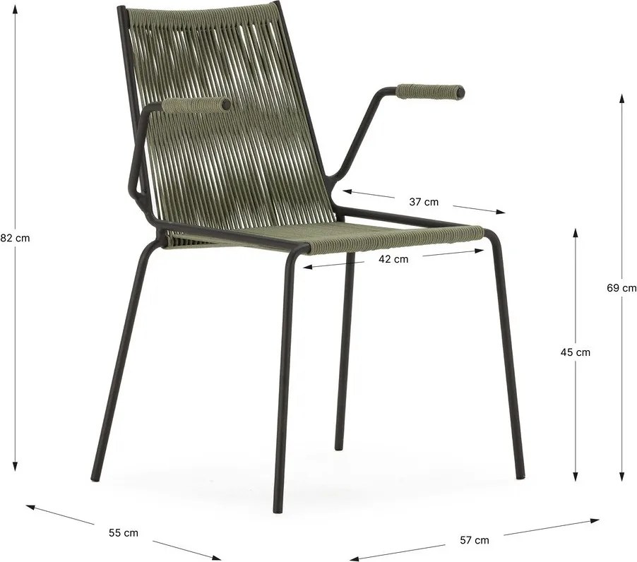 Sedie da pranzo in set verdi in metallo con braccioli/impilabili 2 pz Emily – Marckeric
