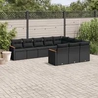 Set Divani da Giardino 10pz con Cuscini in Polyrattan Nero 3258737