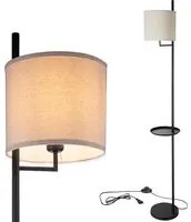 Lampada Piantana Terra Design Moderno Paralume E27 Tessuto con Tavolino Nero