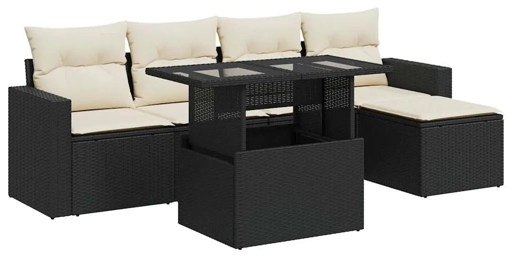 Set divano da giardino 6 pz con cuscini nero in polyrattan
