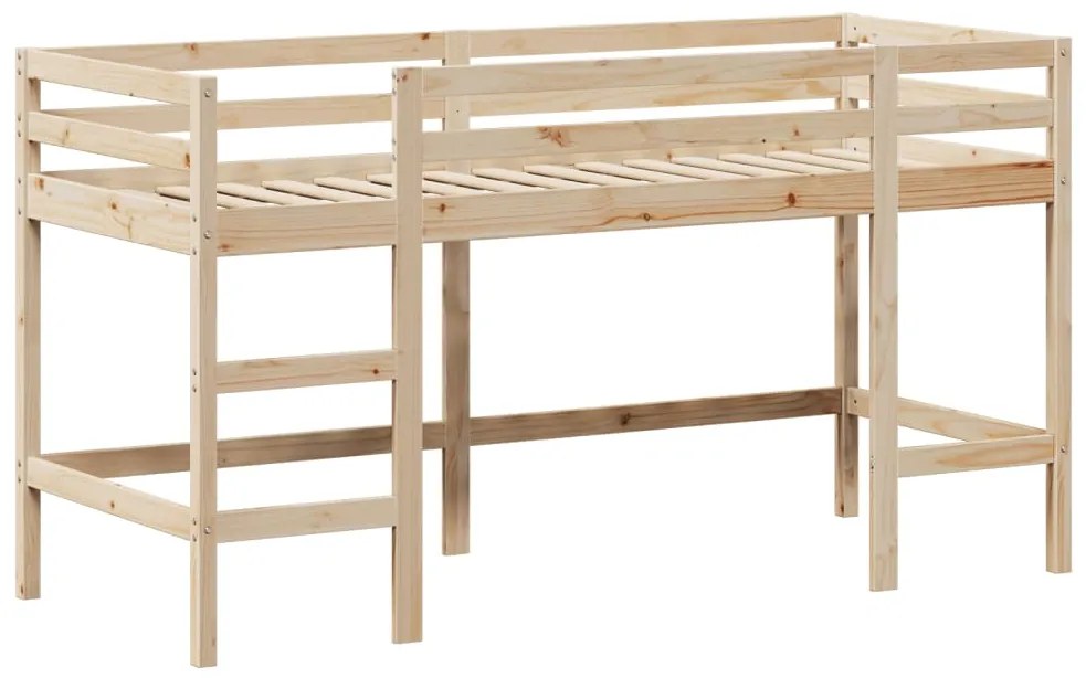 Letto soppalco con scala e tetto 80x200 cm legno massello pino