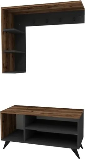 Mobile Ingresso Ad Angolo Con Appendiabiti E Scarpiera Noce E Antracite Samle