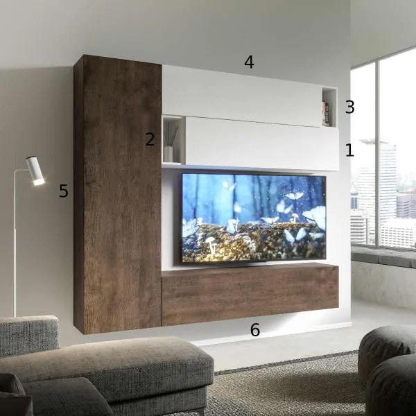 Parete soggiorno Isoka A34 L.234 H.210 Noce e Bianco