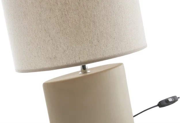 Lampada da tavolo in ceramica color talpa opaco e paralume in lino naturale TIGA