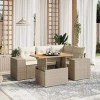 Set Divano da Giardino 5 pz con Cuscini Beige in Polyrattan 3272619