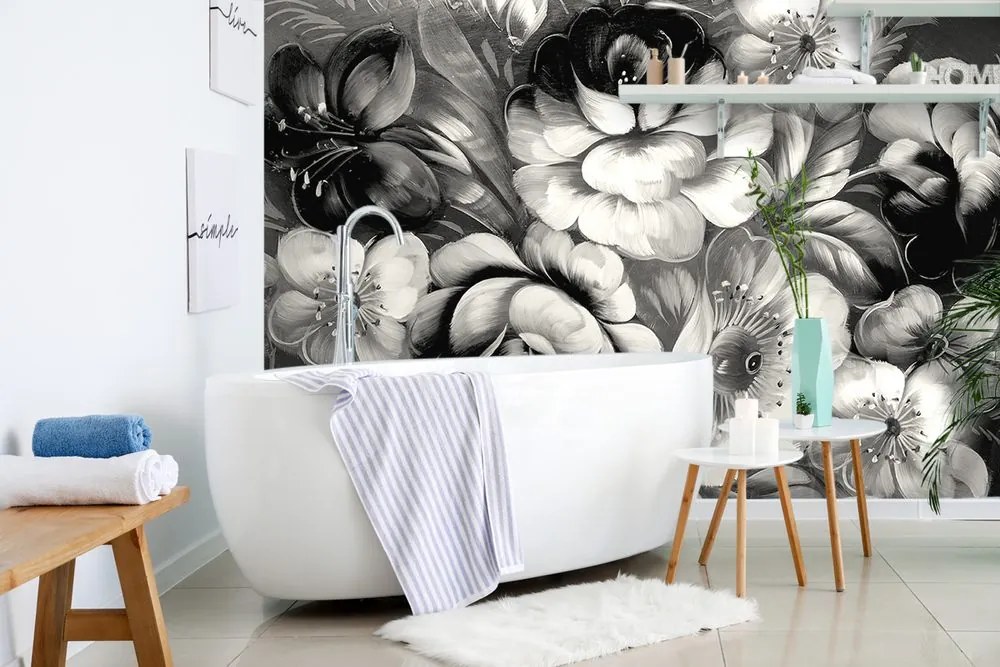 Carta da parati – Fiori in bianco e nero
