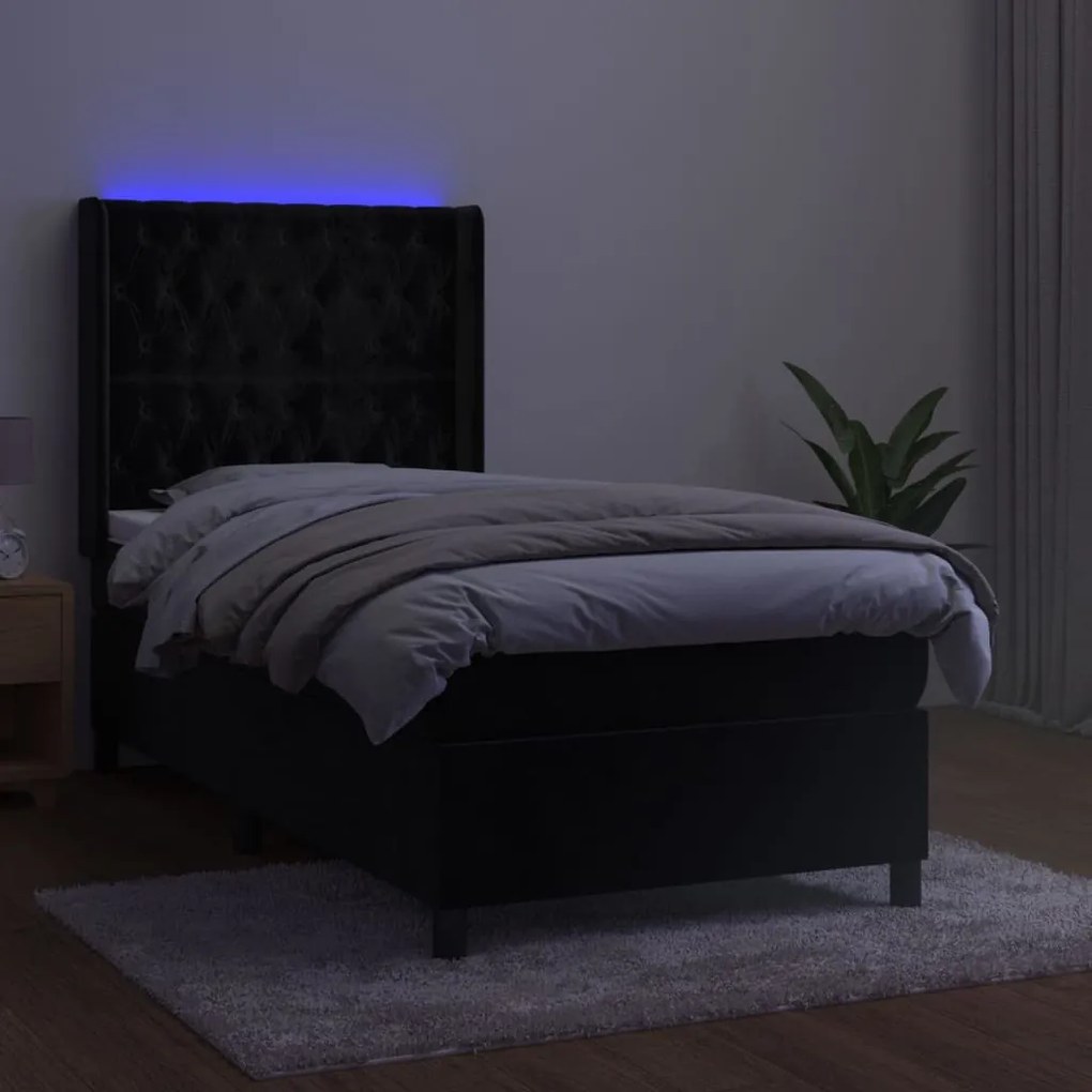 Letto a Molle con Materasso e LED Nero 80x200 cm in Velluto